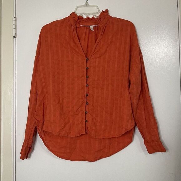 Anthropologie Pilcro and the letterpress orange gauze button front knit top XS - Picture 1 of 4